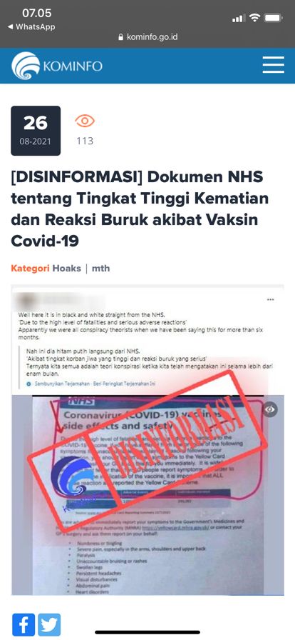 Disinformasi Terkait Dokumen Tentang Tingginya Tingkat Kematian Dan Reaksi Buruk